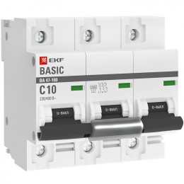 EKF Автоматический выключатель 3P 10А (C) 10kA ВА 47-100 Basic