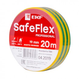 EKF Изолента ПВХ желто-зеленая 19мм 20м серии SafeFlex