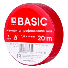 EKF Изолента класс А (0,18х19мм) (20м.) красная Basic