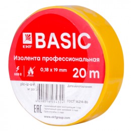 EKF Изолента класс А (0,18х19мм) (20м.) желтая Basic