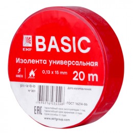 EKF Изолента класс В (0,13х15мм) (20м.) красная Basic